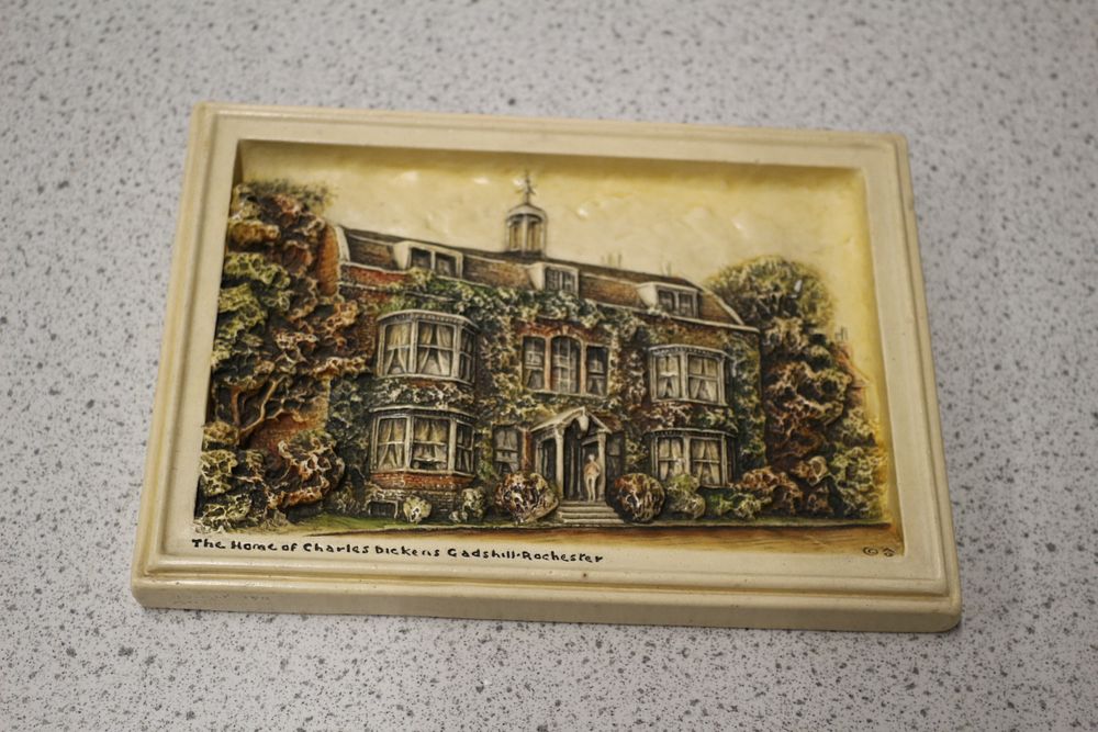 Lot 361: Osborne Ivorex Plaque, "The Home of Charles Dickens Gadshill-Rochester"