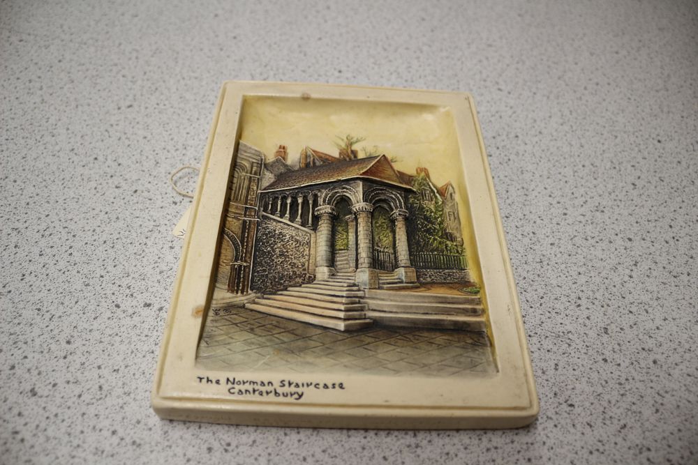 Lot 362: Osborne Ivorex 'Plastic Sketch' Plaque, 'The Norman Staircase Canterbury'