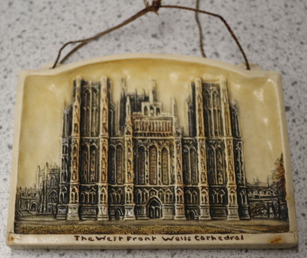Lot 379: An Ivorex Wall Plaque by Arthur Wooden for Wessex, 'The West Front Wells Cathedral'
