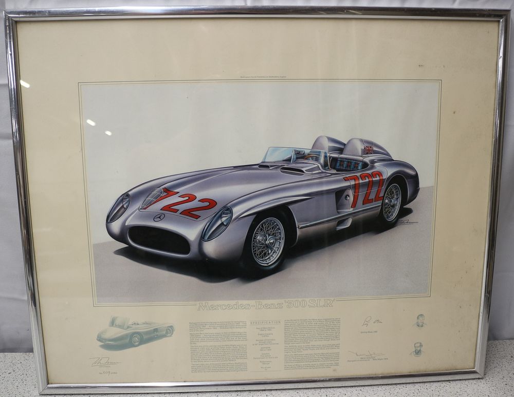 Lot 409: John Francis Limited Edition Print, Mercedes-Benz '300 SLR', Signed by Artist, Stirling Moss, and Denis Jenkinson