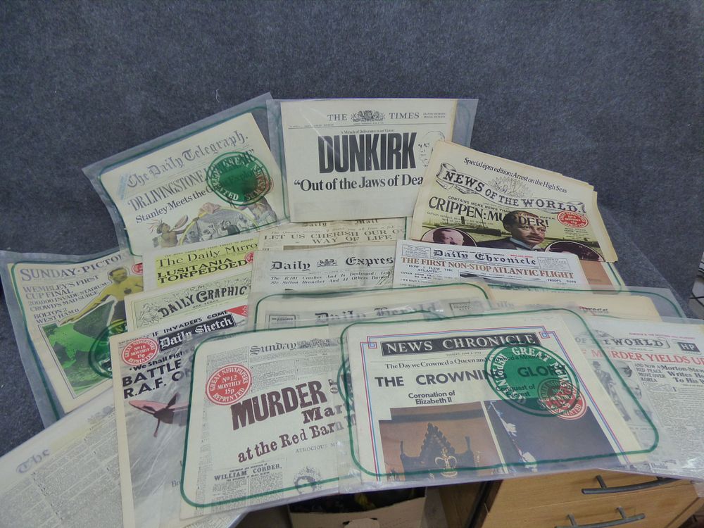 Lot 23D: Collection of Vintage Newspaper Reprints inc Daily Herald Daily Express