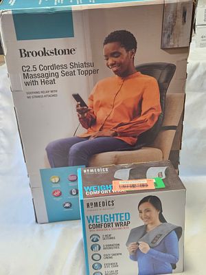 Brookstone C2.5 Cordless Shiatsu Massaging Seat Topper, HoMedics Weighted Comfort Wrap