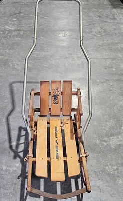 Vintage Sears Wooden Child's Push Sled with Folding Handle. This vintage Sears child's push sled 