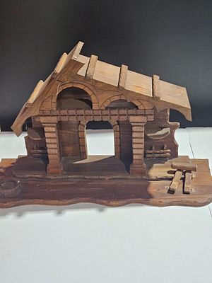 H.V.M. Carved Wood Chalet Style Wall Clock Case Shell. This H.V.M. stamped chalet-style wall 
