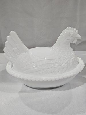 Indiana Glass White Milk Glass Hen on Nest Covered Dish. This Indiana Glass covered dish is 