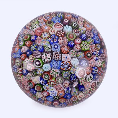 Antique Baccarat Millefiori Close Pack Paperweight. signed B 1846. Plain base with concave 