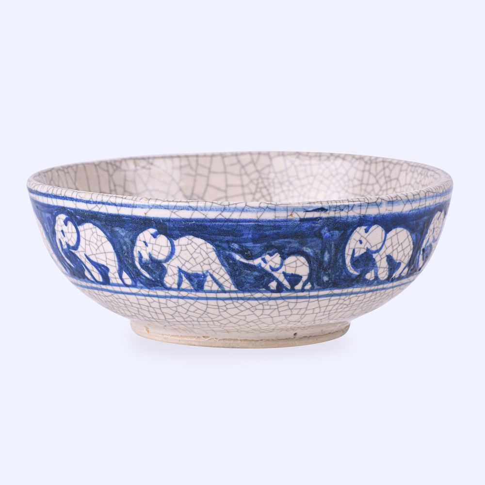Lot 48: Dedham Pottery Elephants Bowl with Baby