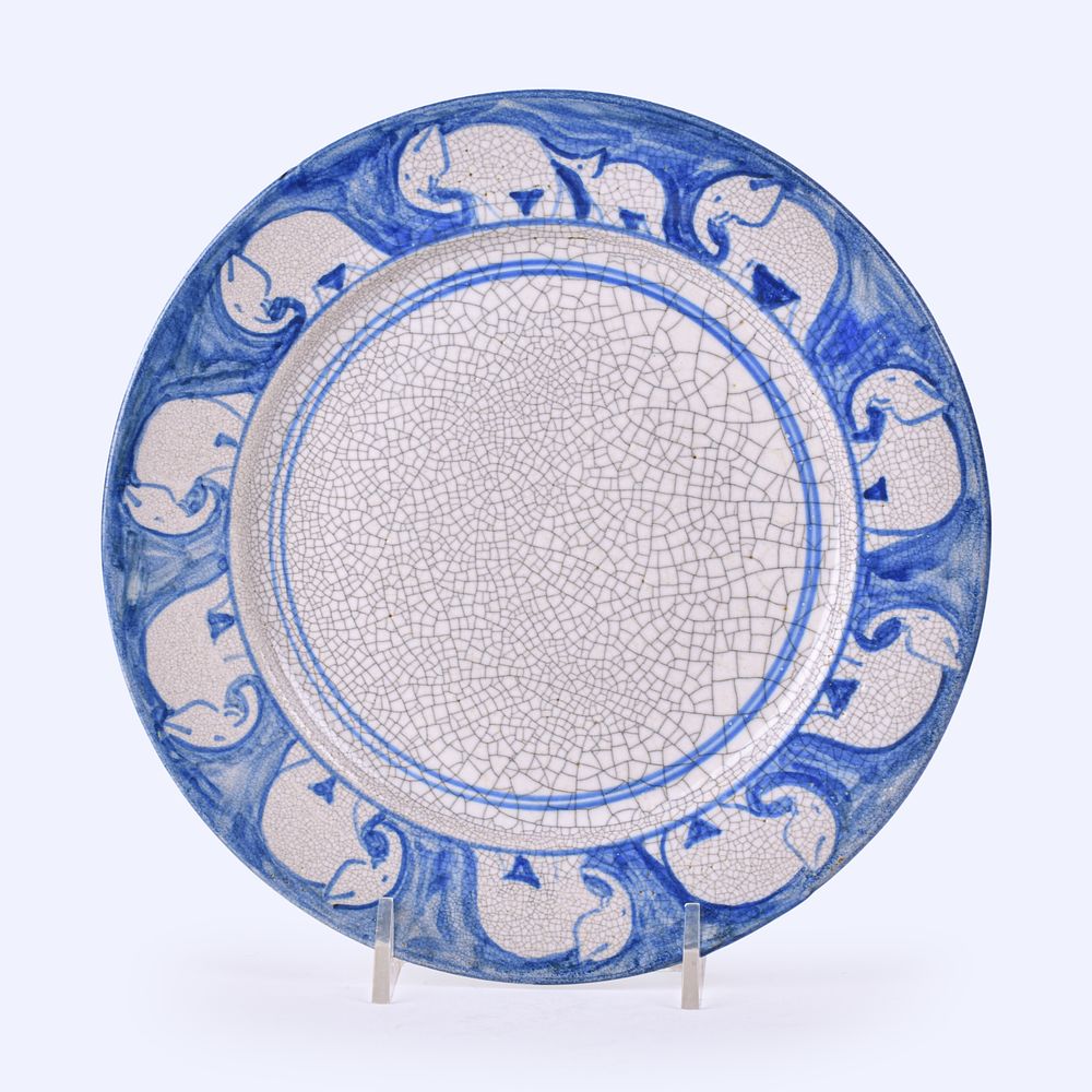 Lot 95: Dedham Pottery Elephant Plate with Baby