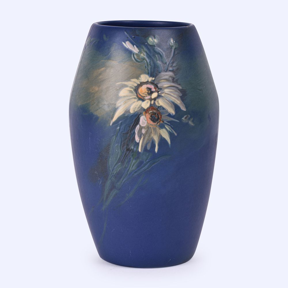 Lot 137: Weller Pottery Blue and Decorated Hudson Vase