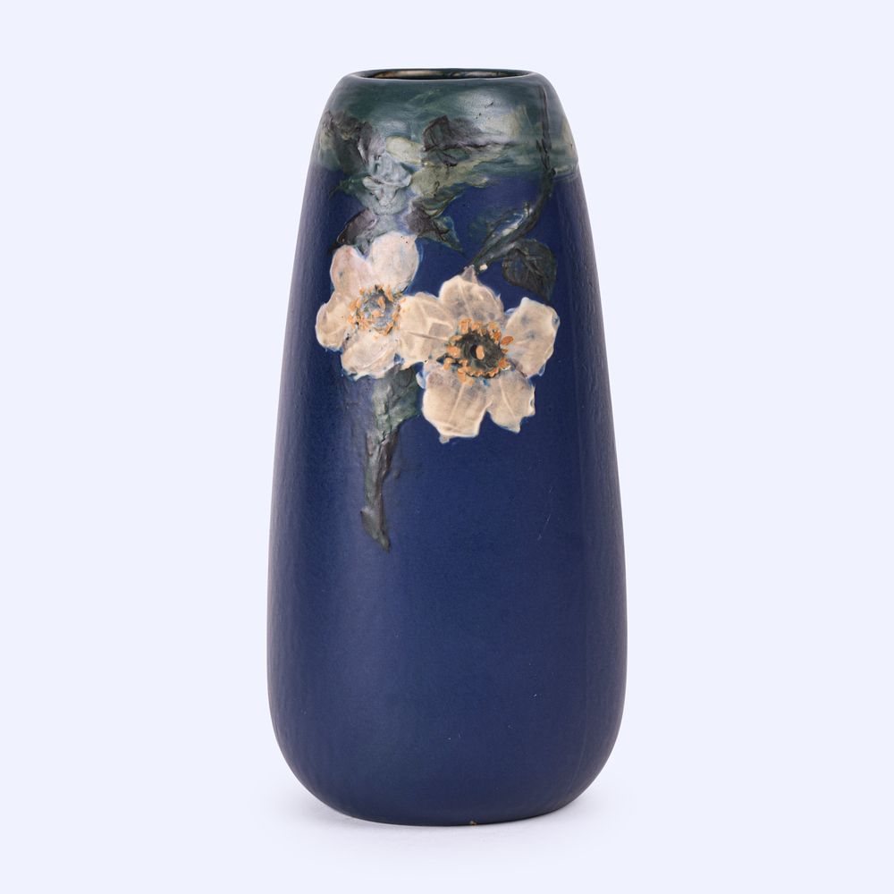 Lot 138: Weller Pottery Blue and Decorated Hudson Vase