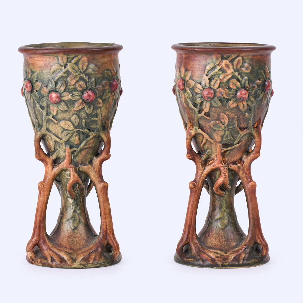 Lot 161: Pair of Weller Pottery Woodcraft Vases