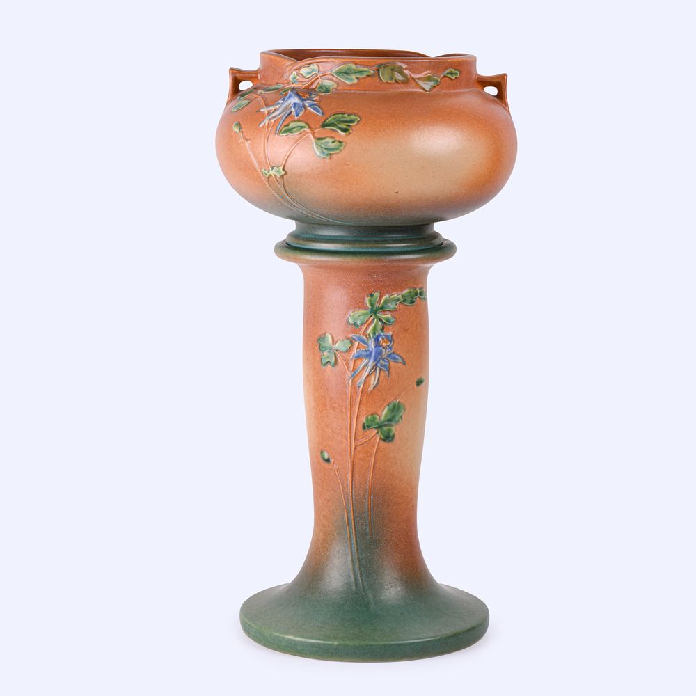 Lot 174: Roseville Pottery Brown Columbine Jardiniere and Pedestal