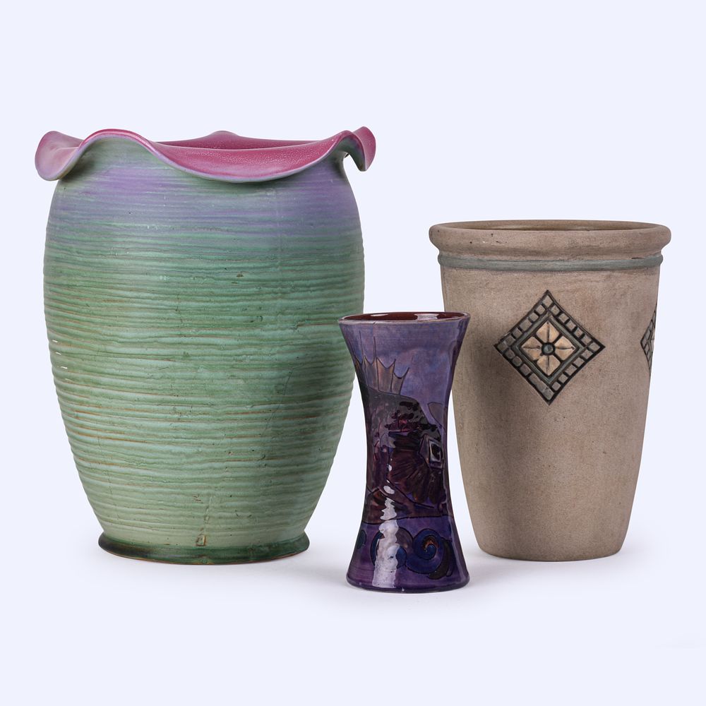 Lot 182: Two Weller Pottery Vases together with a third