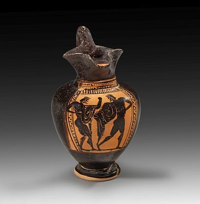 Small Attic black-figure treefoil oinochoe type 1 from the Workshop of the Red Line Painter. 