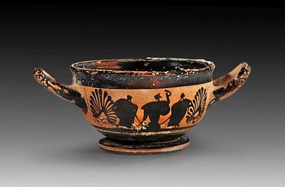 Attic black-figure cup-skyphos of the Haimon Group. 500 - 480 BC. H 7,7cm, B with handles 19 