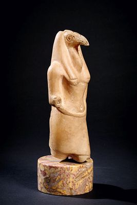 Thot. An alabaster figurine of the god Thot with muscular human body and head of an ibis with 