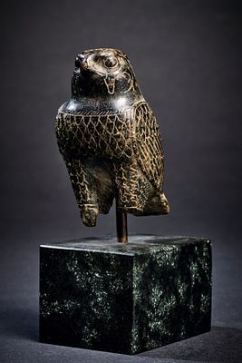 Horus falcon. A black soapstone figure of the falcon of Horus, New Kingdom or Late Period, 2nd 