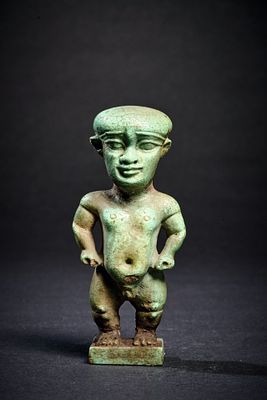 Pataikos. Large amulet of turquoise faience depicting Pataikos. Late Period, ca. 26th Dynasty 