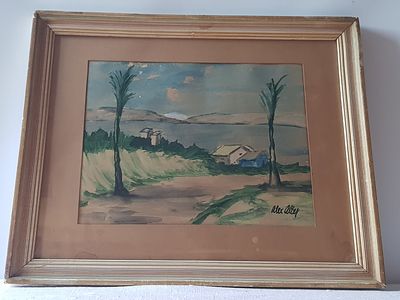 נוף כנרת ?
ציור ישן ממוסגר במסגרת עץ .
חתום - alex .
קיימים סימני זמן ופיגמי התיישנות .