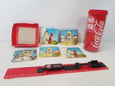 קוקה קולה. לאספנים
לוט פריטי קוקה קולה הכוללים 5 תחתיות הקסם , סרגל עם סמל האולימפיאדה וכוס