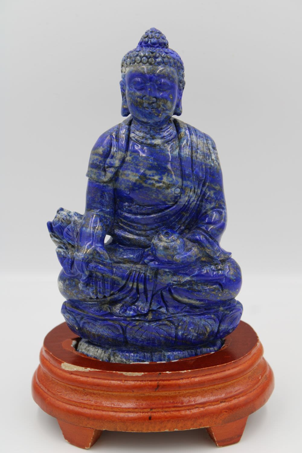 Lot 54: Hand-carved Chinese Buddha statue in lapis lazuli stone,...