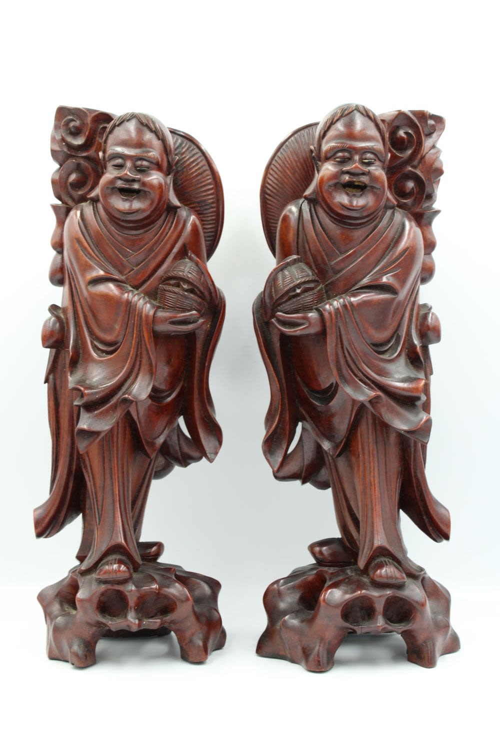 Lot 62: Exquisite Pair: 19th Century Chinese Wood Carved Figurines.