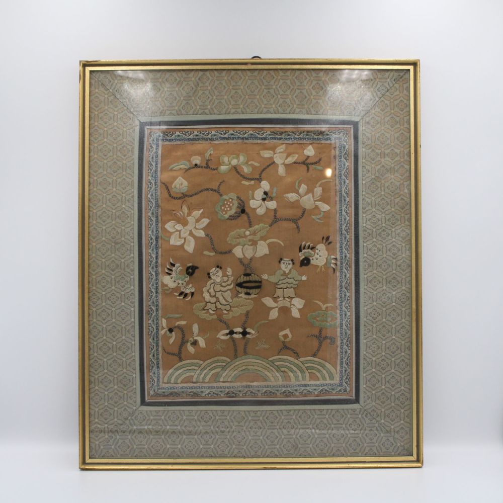 Lot 78: Antique Chinese framed silk embroidery.