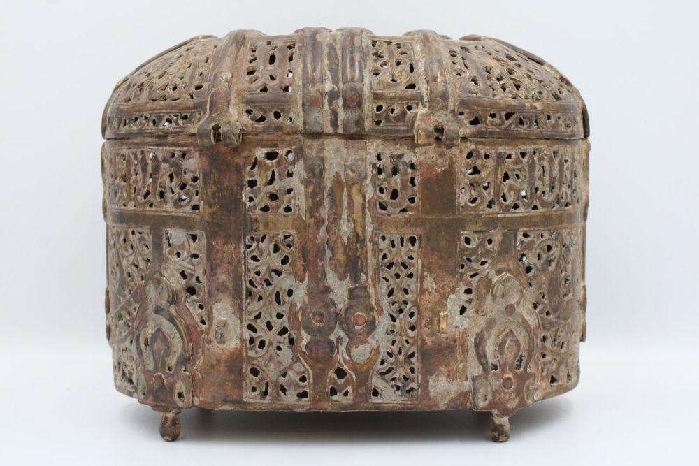 Lot 137: Islamic Bronze Jewellery Box with Kufic Calligraphy: An...