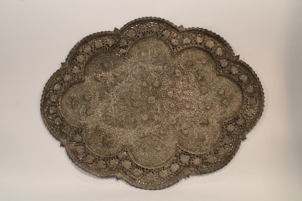 Lot 161: A captivating Kashmiri silver-plated tray, distinguished by its...
