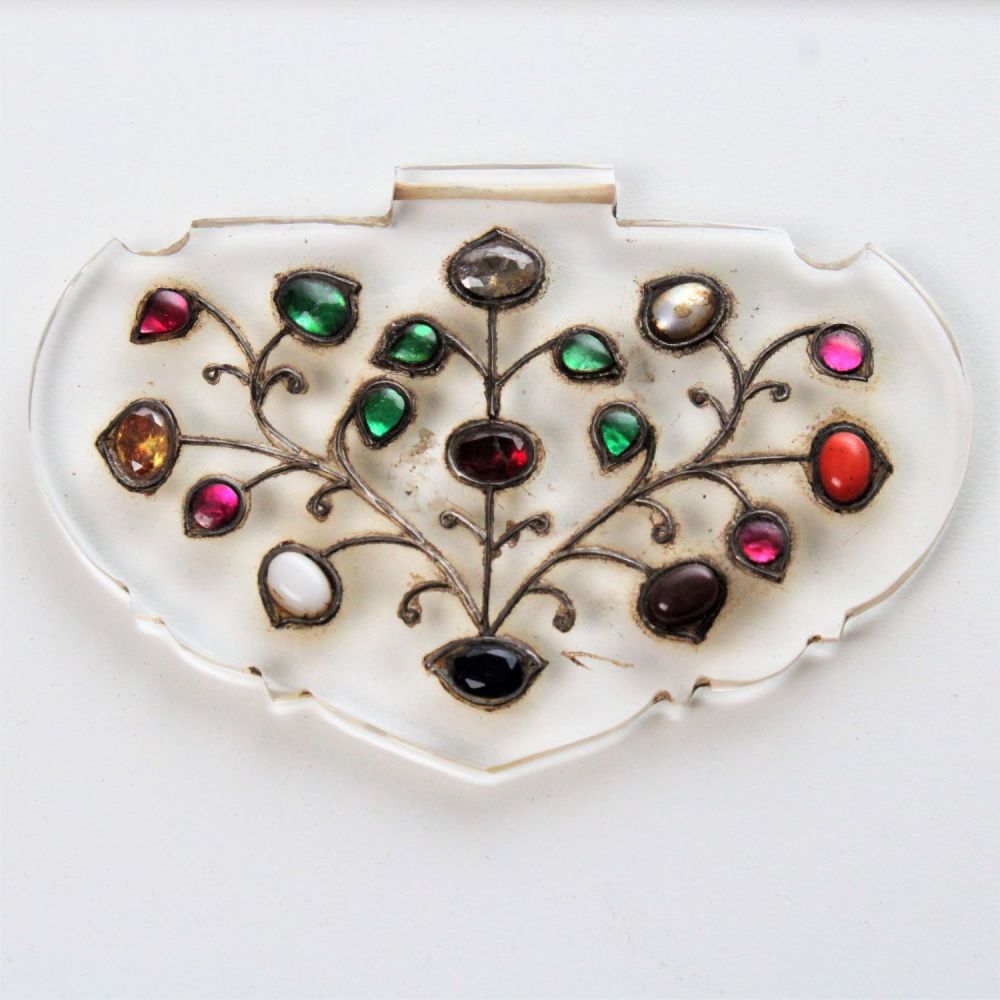 Lot 201: Indian Mughal Crystal Pendant with Gemstone Work: This...