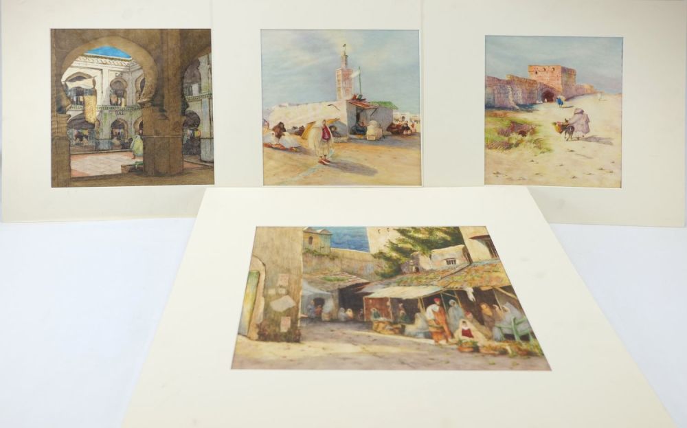 Lot 58: 4 Middle-Eastern Paintings of Street Scenes
