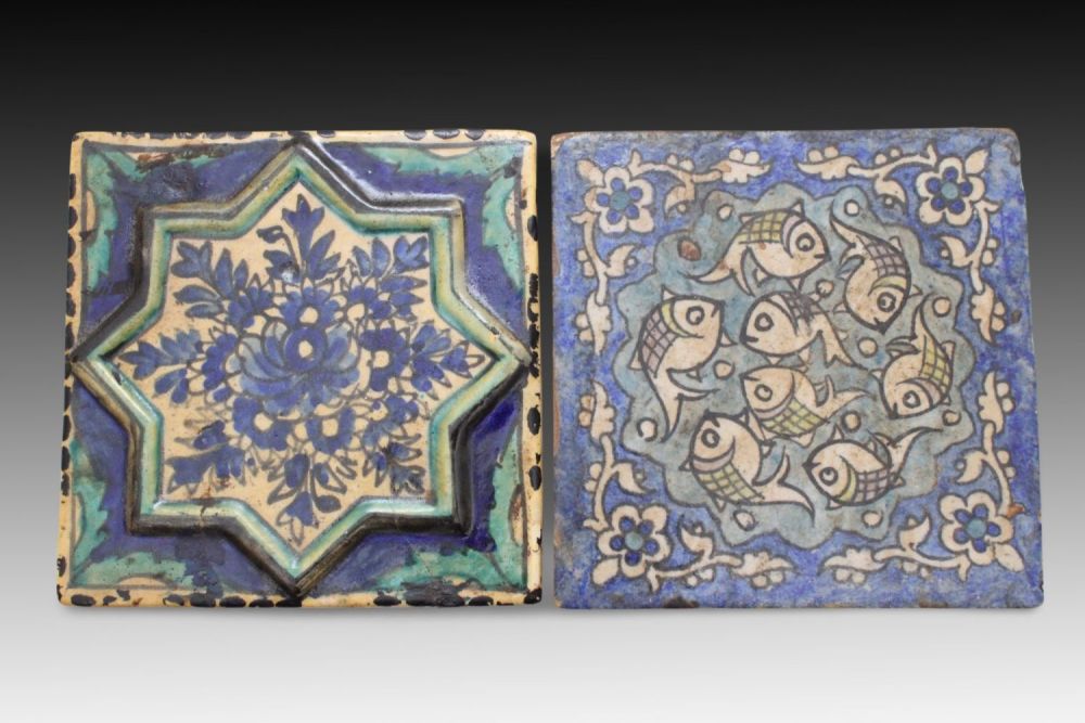 Lot 88: A Pair of Qajar Style Ceramic Tiles.