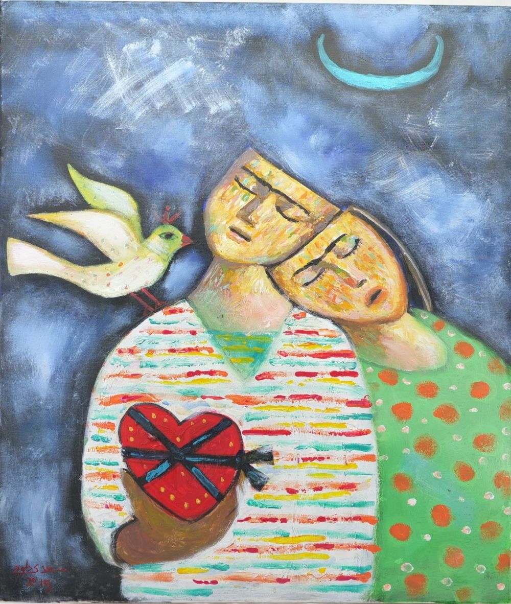 Lot 110: An Iraqi Painting of Man and Woman in...