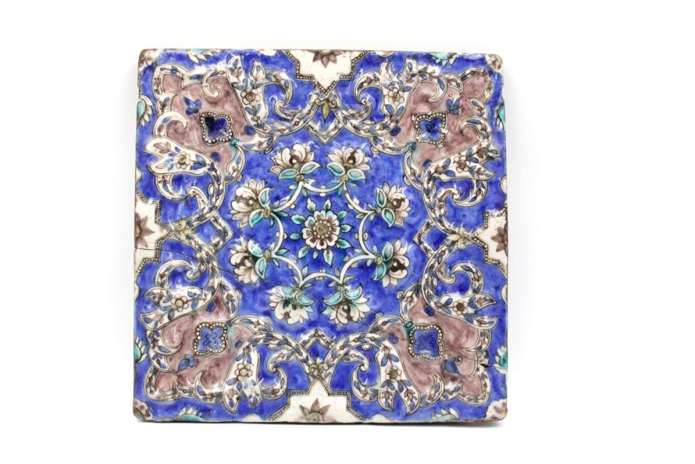 Lot 125: An Islamic Qajar Tile with Beautiful Floral Artwork...