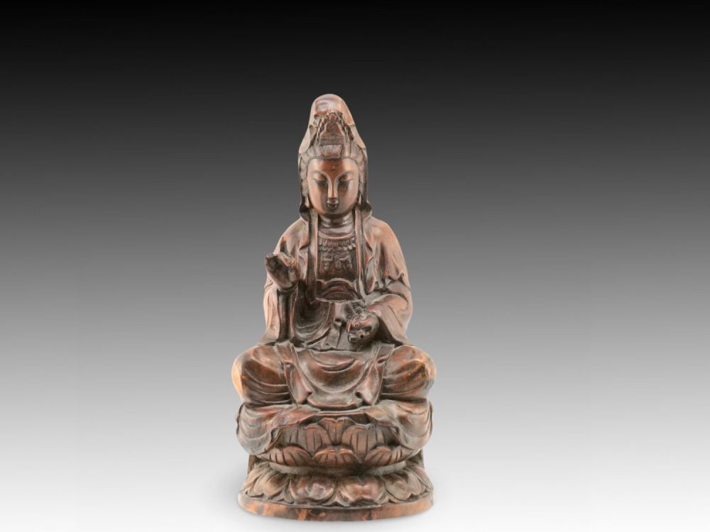 Lot 217: A Chinese Wooden Quanyin Statue from the 19th...