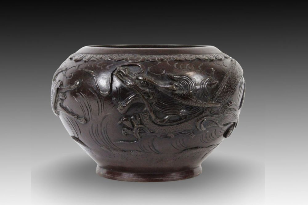 Lot 226: A Chinese Bronze Flower Pot with Beautiful Carvings...