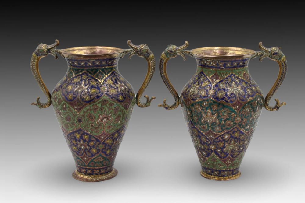 Lot 277: A Pair of Kashmiri Vases with Stunning Mina...