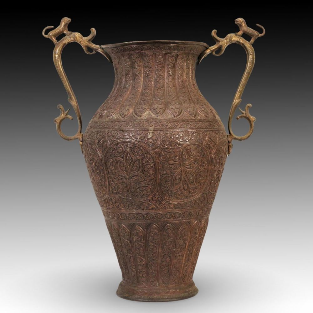 Lot 281: An Islamic Kashmiri Large Vase with Beautiful Designs.