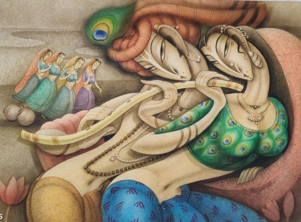 Lot 284: An Indian Painting by Ramesh Pachpande titled "Radha...