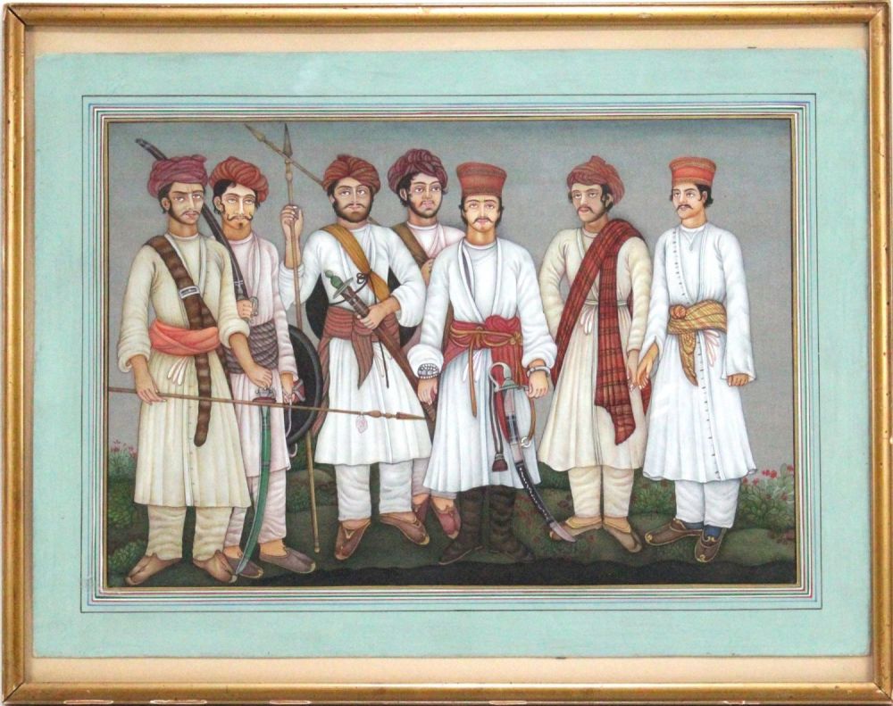 Lot 319: An Indian Hindu Painting of 7 Soldiers Standing...