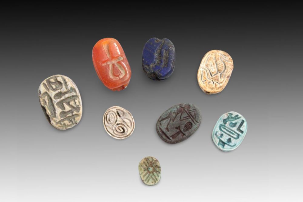 Lot 335: An Ancient Egyptian Collection of 8 Scarabs.