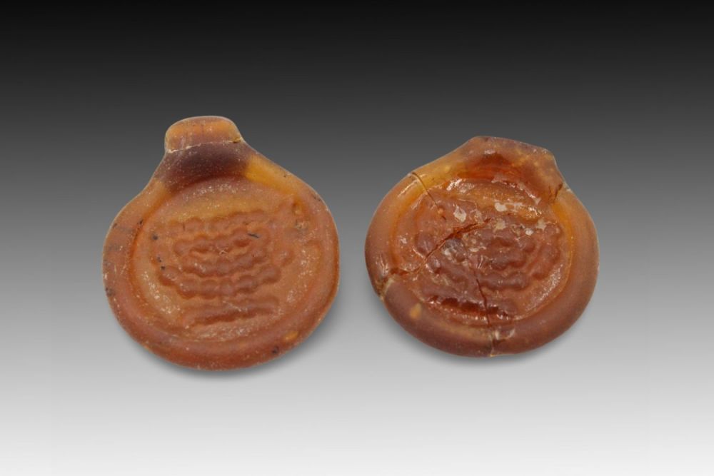 Lot 378: A Pair of Jewish Antiquity Glass with Menorah...