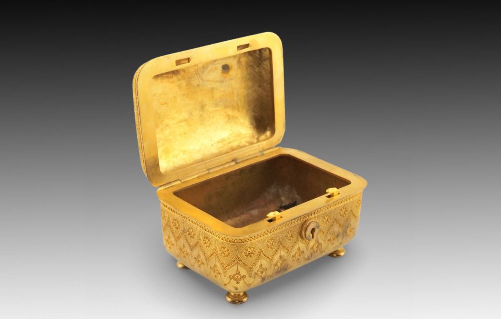 Lot 400: An Indian Metal- Gilded Jewellery Box with Beautiful...
