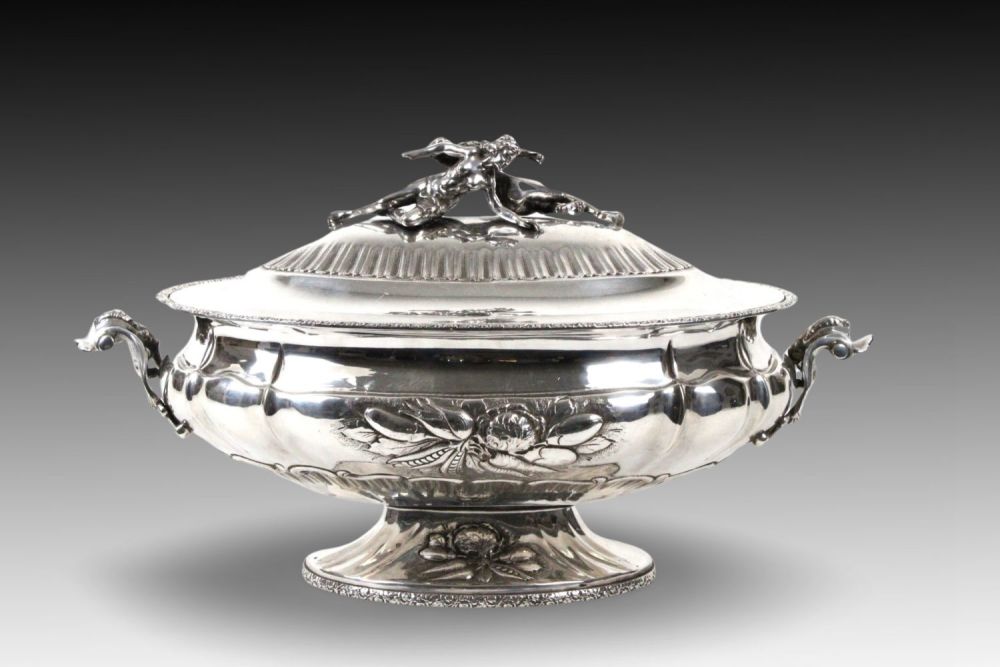 Lot 409: A Continental Silver Soup Tureen