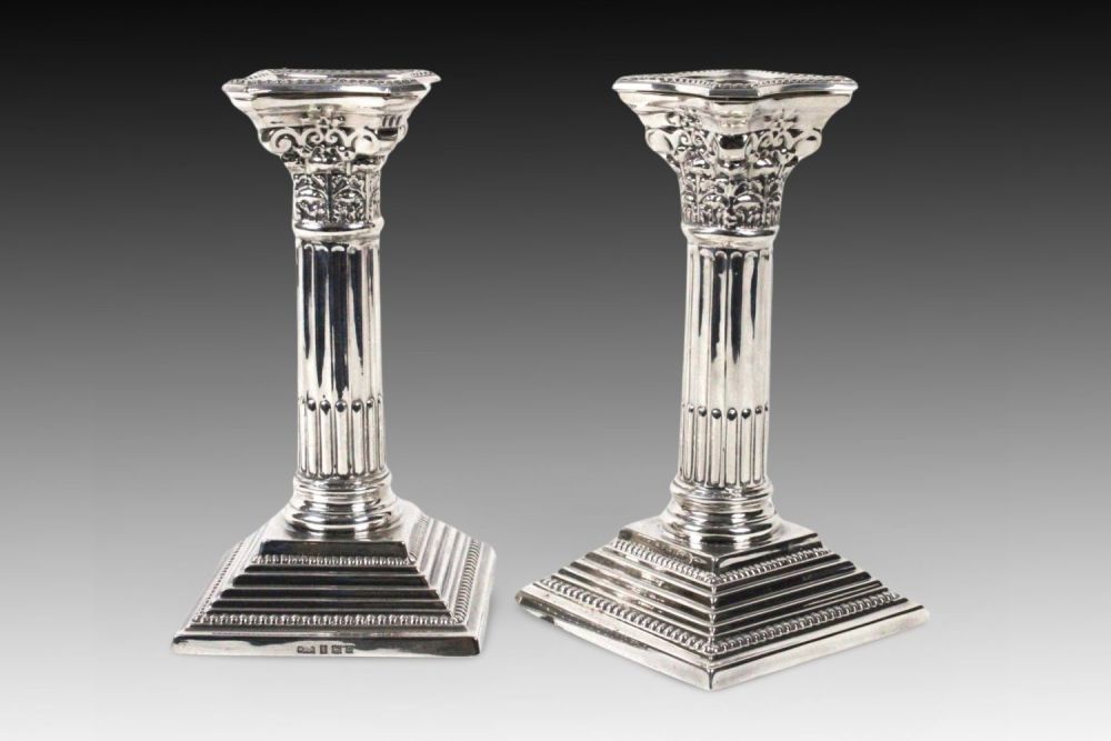 Lot 416: A Pair of 2 Birmingham Silver Candlesticks marked...