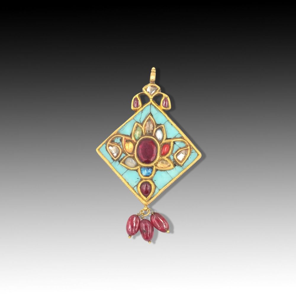 Lot 427: An Indian Pendant Embellished with Citrine, Emerald, Rubies,...