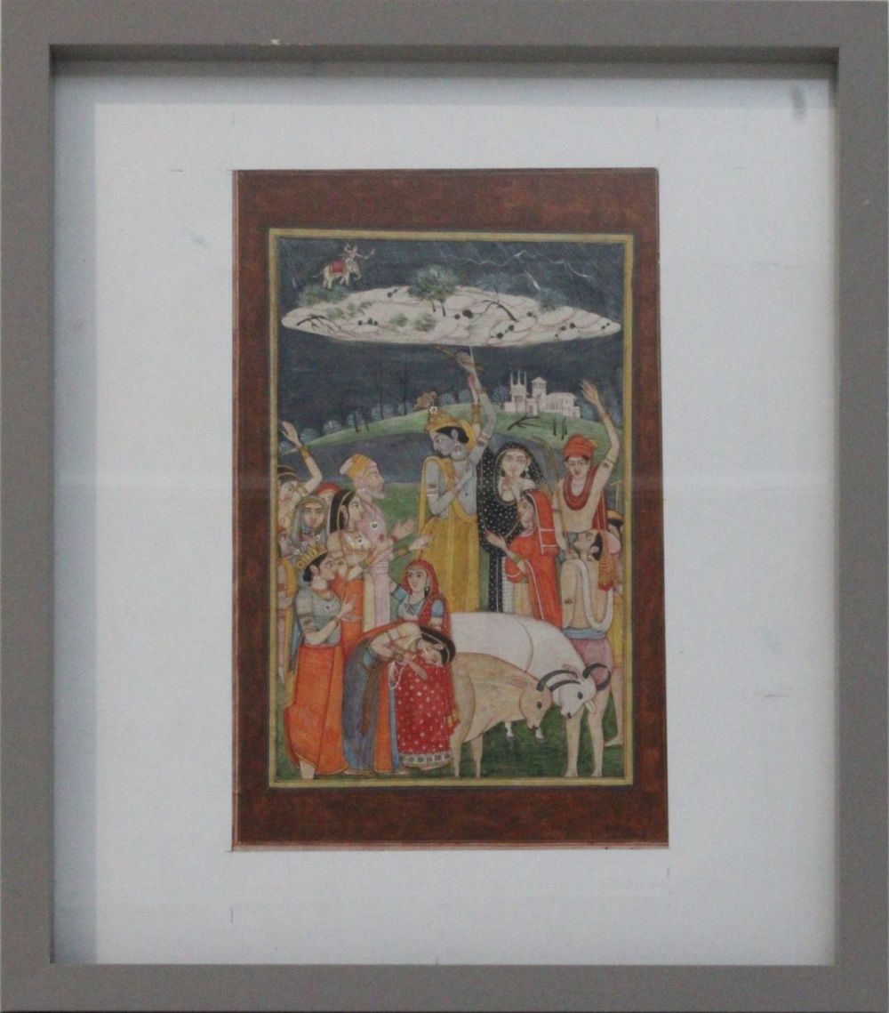 Lot 107: An Indian Miniature Painting of Krishna Holding Mount...