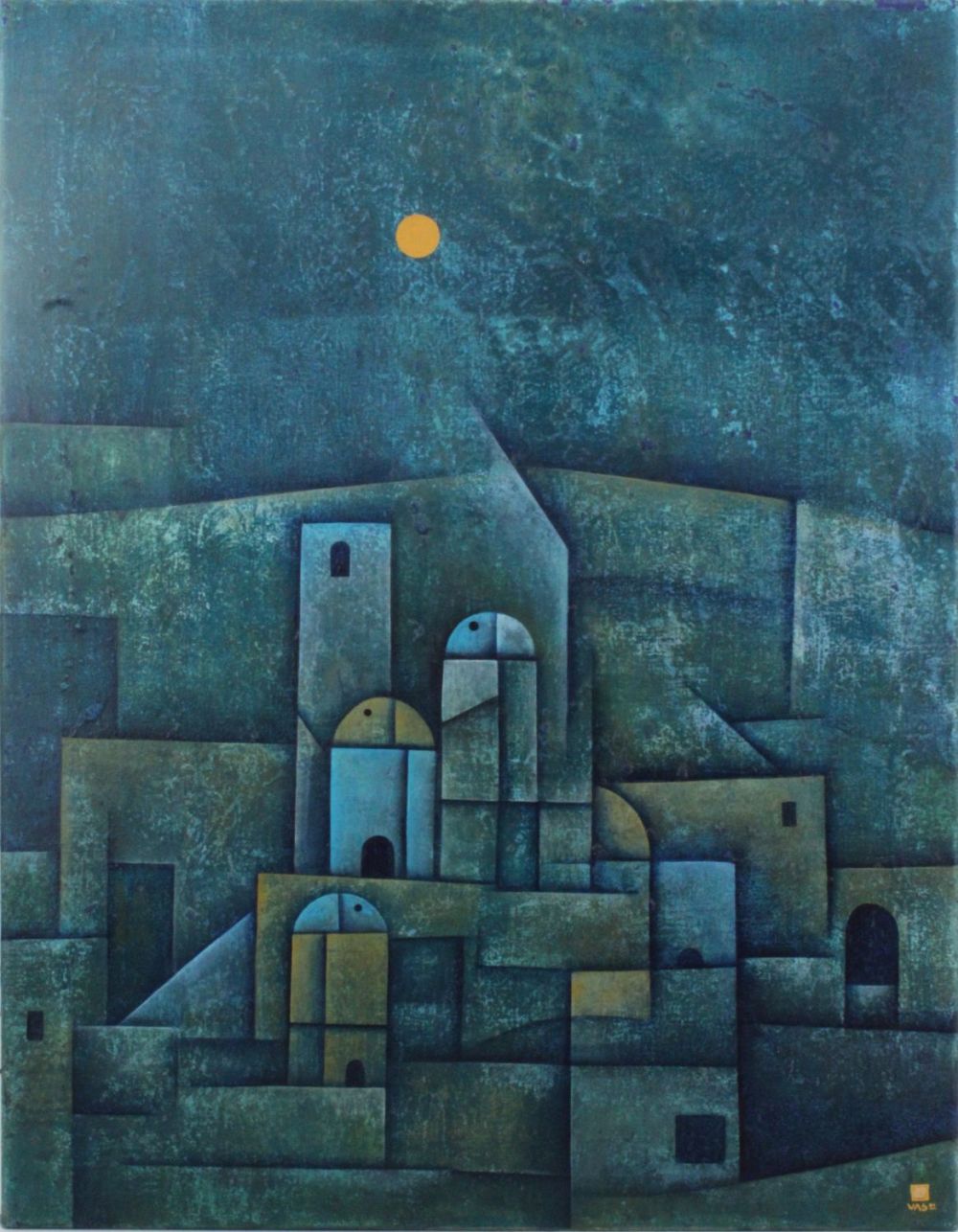 Lot 116: An Islamic Acrylic and Gouache Painting on Canvas.