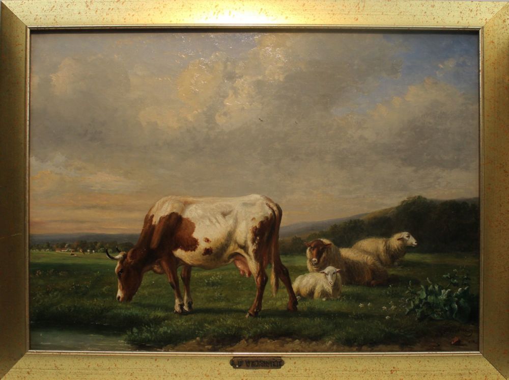 Lot 121: A Louis-Pierre Verwee Belgium(1807-1877) 'Cow and Sheep’s in...