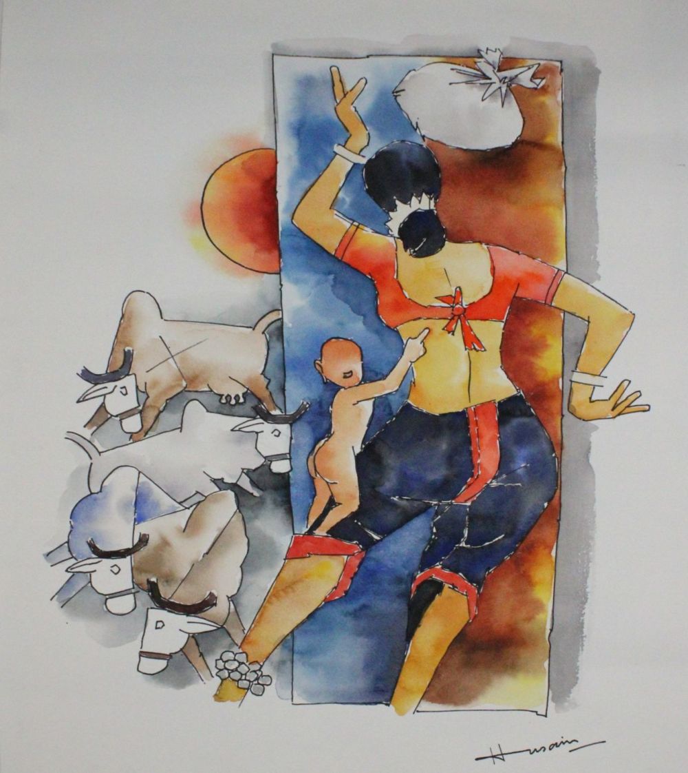 Lot 123: An Indian Watercolour on Paper by M F...